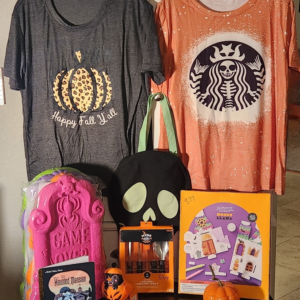 Gray and Orange Halloween Graphic Tees And Decor BUNDLE 3